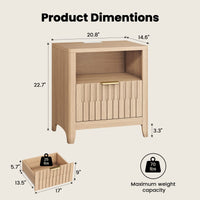 Sikaic Nightstand Fluted Nightstand with Charging Station Natural Oak Natural / Engineered Wood / Modern