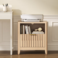 Sikaic Nightstand Fluted Nightstand with Charging Station Natural Oak Natural / Engineered Wood / Modern