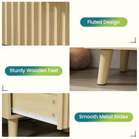 Sikaic Nightstand LED Nightstand with Charging Station and Fluted Panel Natural Oak Natural / Engineered Wood / Modern