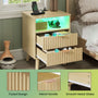 Sikaic Nightstand LED Nightstand with Charging Station and Fluted Panel Natural Oak Natural / Engineered Wood / Modern