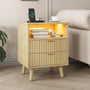Sikaic Nightstand LED Nightstand with Charging Station and Fluted Panel Natural Oak Natural / Engineered Wood / Modern