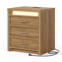 Sikaic Nightstand Nightstand with 3 Drawers and Led Lights Natural Natural / Engineered Wood / Modern