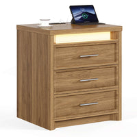 Sikaic Nightstand Nightstand with 3 Drawers and Led Lights Natural Natural / Engineered Wood / Modern