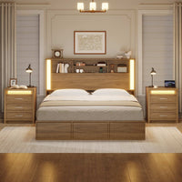 Sikaic Nightstand Nightstand with 3 Drawers and Led Lights Natural Natural / Engineered Wood / Modern