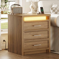 Sikaic Nightstand Nightstand with 3 Drawers and Led Lights Natural Natural / Engineered Wood / Modern