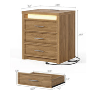 Sikaic Nightstand Nightstand with 3 Drawers and Led Lights Natural Natural / Engineered Wood / Modern