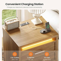 Sikaic Nightstand Nightstand with 3 Drawers and Led Lights Natural Natural / Engineered Wood / Modern