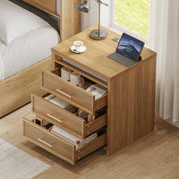 Sikaic Nightstand Nightstand with 3 Drawers and Led Lights Natural Natural / Engineered Wood / Modern
