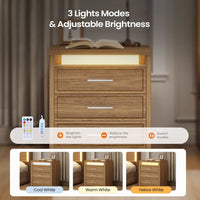 Sikaic Nightstand Nightstand with 3 Drawers and Led Lights Natural Natural / Engineered Wood / Modern