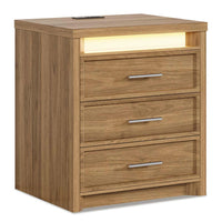 Sikaic Nightstand Nightstand with 3 Drawers and Led Lights Natural Natural / Engineered Wood / Modern