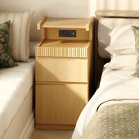 Sikaic Nightstand Sikaic Curved Nightstand with Charging Station Natural Wood Natural / Engineered Wood / Modern