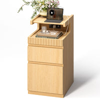 Sikaic Nightstand Sikaic Curved Nightstand with Charging Station Natural Wood Natural / Engineered Wood / Modern
