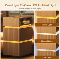 Sikaic Nightstand Sikaic LED Nightstand with Charging Station Natural Natural / Engineered Wood / Modern