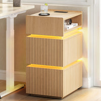 Sikaic Nightstand Sikaic LED Nightstand with Charging Station Natural Natural / Engineered Wood / Modern