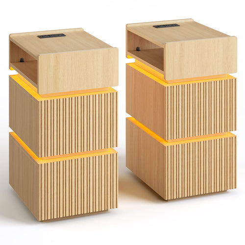 Sikaic Nightstand Sikaic LED Nightstand with Charging Station Natural Natural / Engineered Wood / Modern