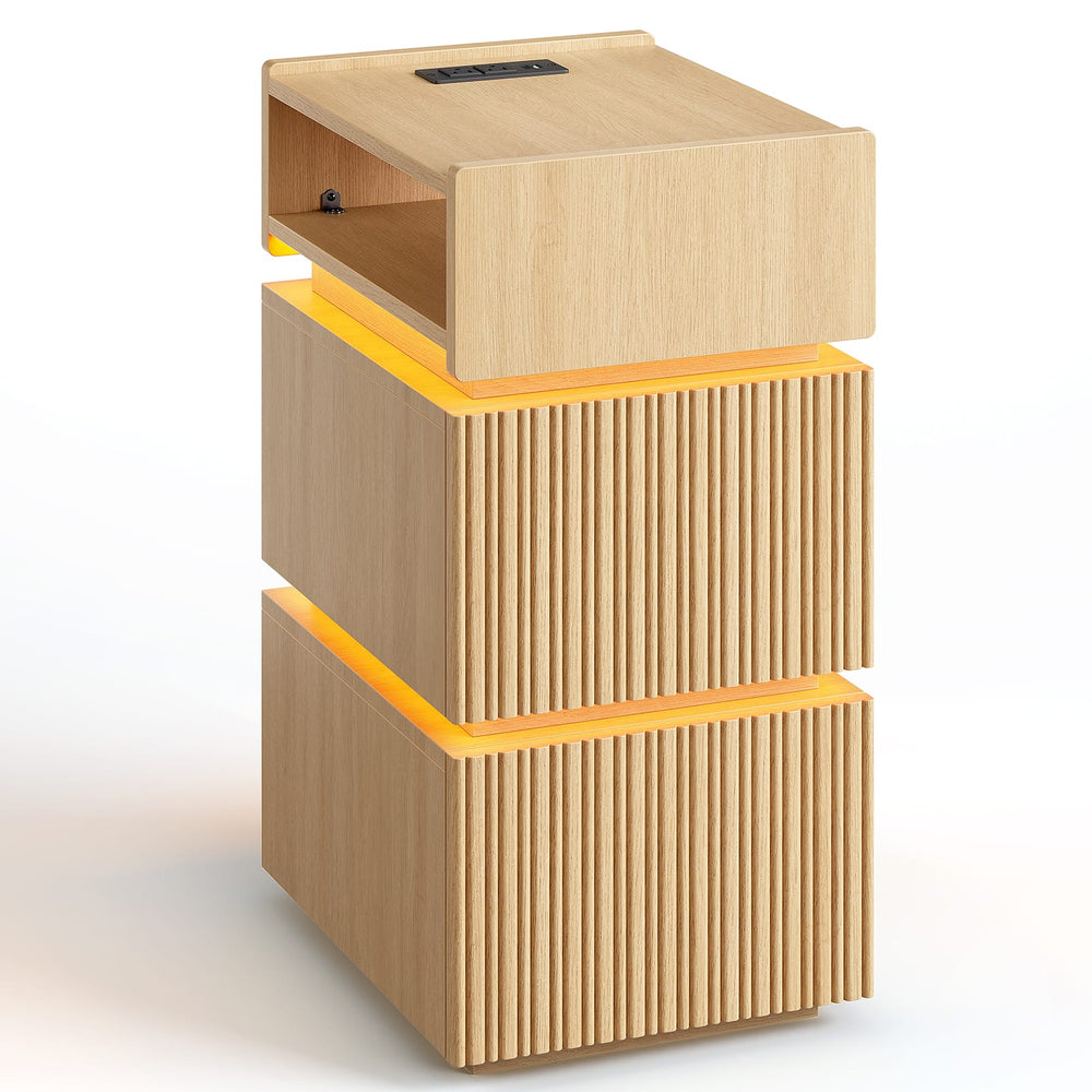 Sikaic Nightstand Sikaic LED Nightstand with Charging Station Natural Natural / Engineered Wood / Modern
