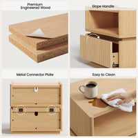Sikaic Nightstand Sikaic Modular Rattan Nightstand with Wavy Panel Design Natural Oak Natural / Engineered Wood / Modern