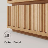 Sikaic Nightstand Sikaic Modular Rattan Nightstand with Wavy Panel Design Natural Oak Natural / Engineered Wood / Modern