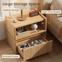 Sikaic Nightstand Sikaic Modular Rattan Nightstand with Wavy Panel Design Natural Oak Natural / Engineered Wood / Modern