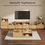 Sikaic Nightstand Sikaic Modular Rattan Nightstand with Wavy Panel Design Natural Oak Natural / Engineered Wood / Modern