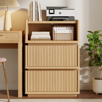 Sikaic Nightstand Sikaic Modular Rattan Nightstand with Wavy Panel Design Natural Oak Natural / Engineered Wood / Modern