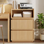 Sikaic Nightstand Sikaic Modular Rattan Nightstand with Wavy Panel Design Natural Oak Natural / Engineered Wood / Modern