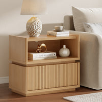 Sikaic Nightstand Sikaic Modular Rattan Nightstand with Wavy Panel Design Natural Oak Natural / Engineered Wood / Modern