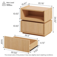 Sikaic Nightstand Sikaic Modular Rattan Nightstand with Wavy Panel Design Natural Oak Natural / Engineered Wood / Modern