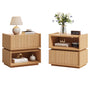 Sikaic Nightstand Sikaic Modular Rattan Nightstand with Wavy Panel Design Natural Oak Natural / Engineered Wood / Modern