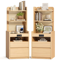 Sikaic Nightstand Sikaic Rattan Corner Nightstand with Charging Station Natural Wood Natural / Engineered Wood / Modern