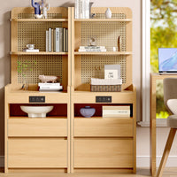 Sikaic Nightstand Sikaic Rattan Corner Nightstand with Charging Station Natural Wood Natural / Engineered Wood / Modern