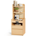 Sikaic Rattan Corner Nightstand with Charging Station Natural Wood