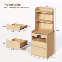 Sikaic Nightstand Sikaic Rattan Corner Nightstand with Charging Station Natural Wood Natural / Engineered Wood / Modern