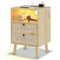 Sikaic Nightstand Natural Rattan LED Nightstand with Charging Station Natural / Rattan / Bohemian