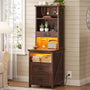 Sikaic Nightstand Tall Nightstand with Charging Station and Bookshelf Oak Brown Oak Brown / Engineered Wood / Farmhouse