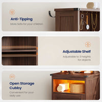 Sikaic Nightstand Tall Nightstand with Charging Station and Bookshelf Oak Brown Oak Brown / Engineered Wood / Farmhouse