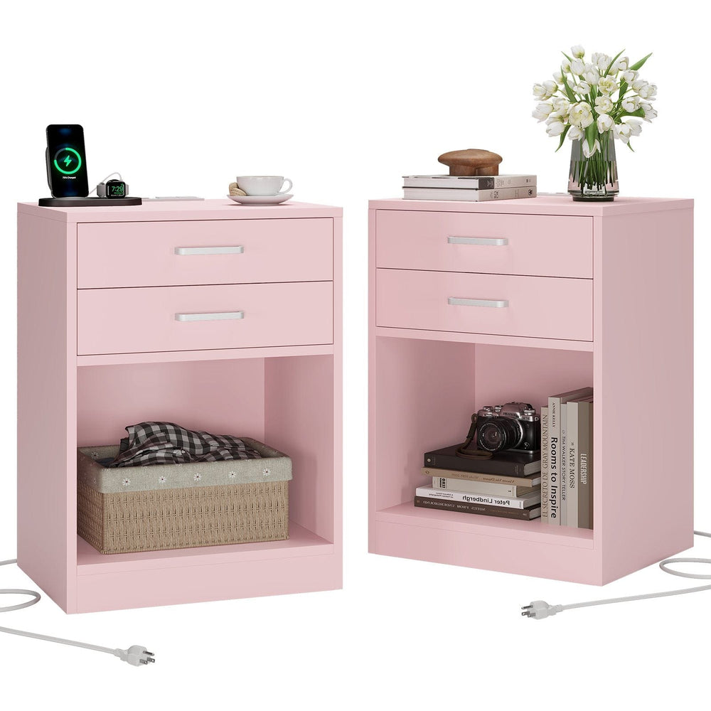 Sikaic Nightstand 2Pcs Nightstand with Charging Station Pink Pink / Engineered Wood / Modern