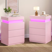 Sikaic Nightstand 2PCS Nightstand with LED Lights Charging Station Pink Pink / Engineered Wood / Modern