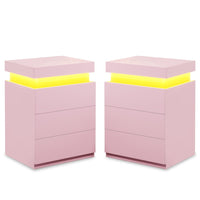 Sikaic Nightstand 2PCS Nightstand with LED Lights Charging Station Pink Pink / Engineered Wood / Modern