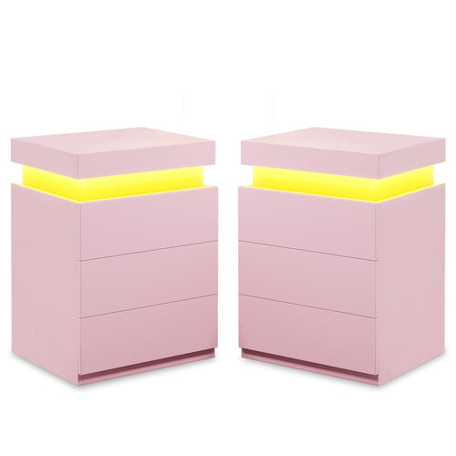 Sikaic Nightstand 2PCS Nightstand with LED Lights Charging Station Pink Pink / Engineered Wood / Modern
