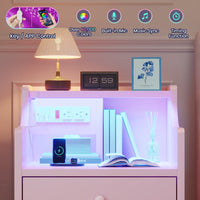 Sikaic Nightstand LED Nightstand with 3 Storage Drawers Pink Pink / Engineered Wood / Modern