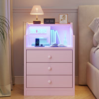 Sikaic Nightstand LED Nightstand with 3 Storage Drawers Pink Pink / Engineered Wood / Modern