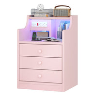 Sikaic Nightstand LED Nightstand with 3 Storage Drawers Pink Pink / Engineered Wood / Modern