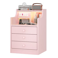 Sikaic Nightstand LED Nightstand with 3 Storage Drawers Pink Pink / Engineered Wood / Modern