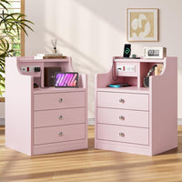 Sikaic Nightstand Nightstand with Charging Station Storage Drawers Pink Pink / Engineered Wood / Modern