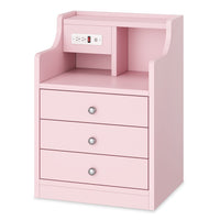 Sikaic Nightstand Nightstand with Charging Station Storage Drawers Pink Pink / Engineered Wood / Modern