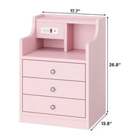 Sikaic Nightstand Nightstand with Charging Station Storage Drawers Pink Pink / Engineered Wood / Modern