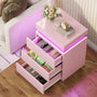Sikaic Nightstand Nightstand with LED Lights Charging Station Pink Pink / Engineered Wood / Modern
