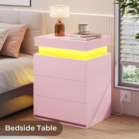 Sikaic Nightstand Nightstand with LED Lights Charging Station Pink Pink / Engineered Wood / Modern