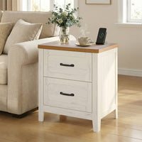 Sikaic Nightstand 22 Inch Farmhouse Nightstand with 2 Drawers Rustic White Rustic White / Engineered Wood / Farmhouse